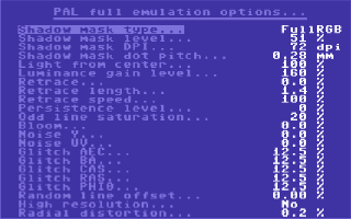 Micro64 C64 emulátor PAL beállítások